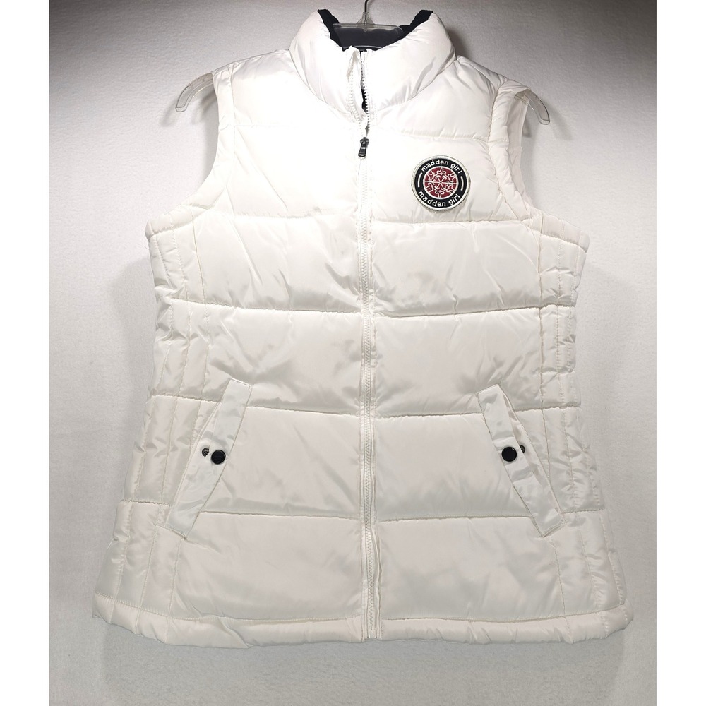 Madden Girl Womens White Puffer Vest Full Zip Quilted Sleeveless Jacket Large